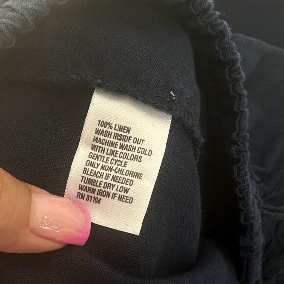 Crown & Ivy Women Pull On 100% Linen Navy Blue Wide-Leg Pants Size M Woven Knit - Picture 4 of 15